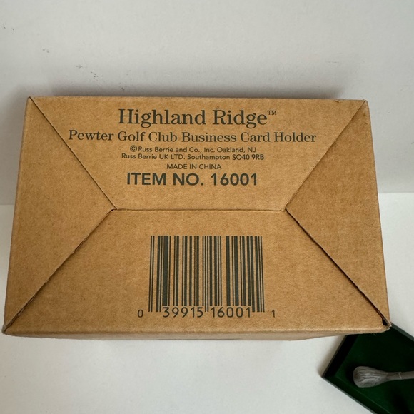 Russ Golf Club Balls Business Card Holder Pewter w/ Wooden Base - Picture 7 of 8